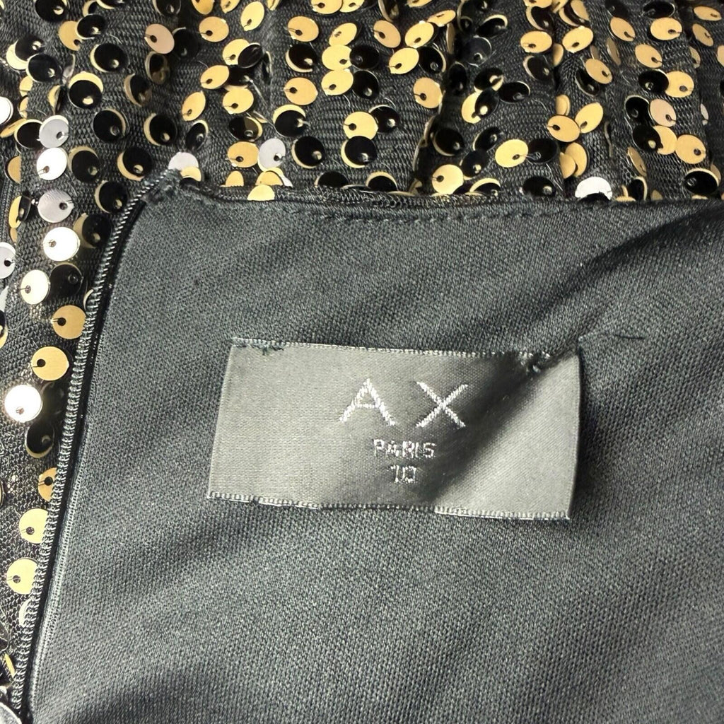 AX Paris Sequin Mini Dress Women's UK Size 10 Long Sleeve Black Gold