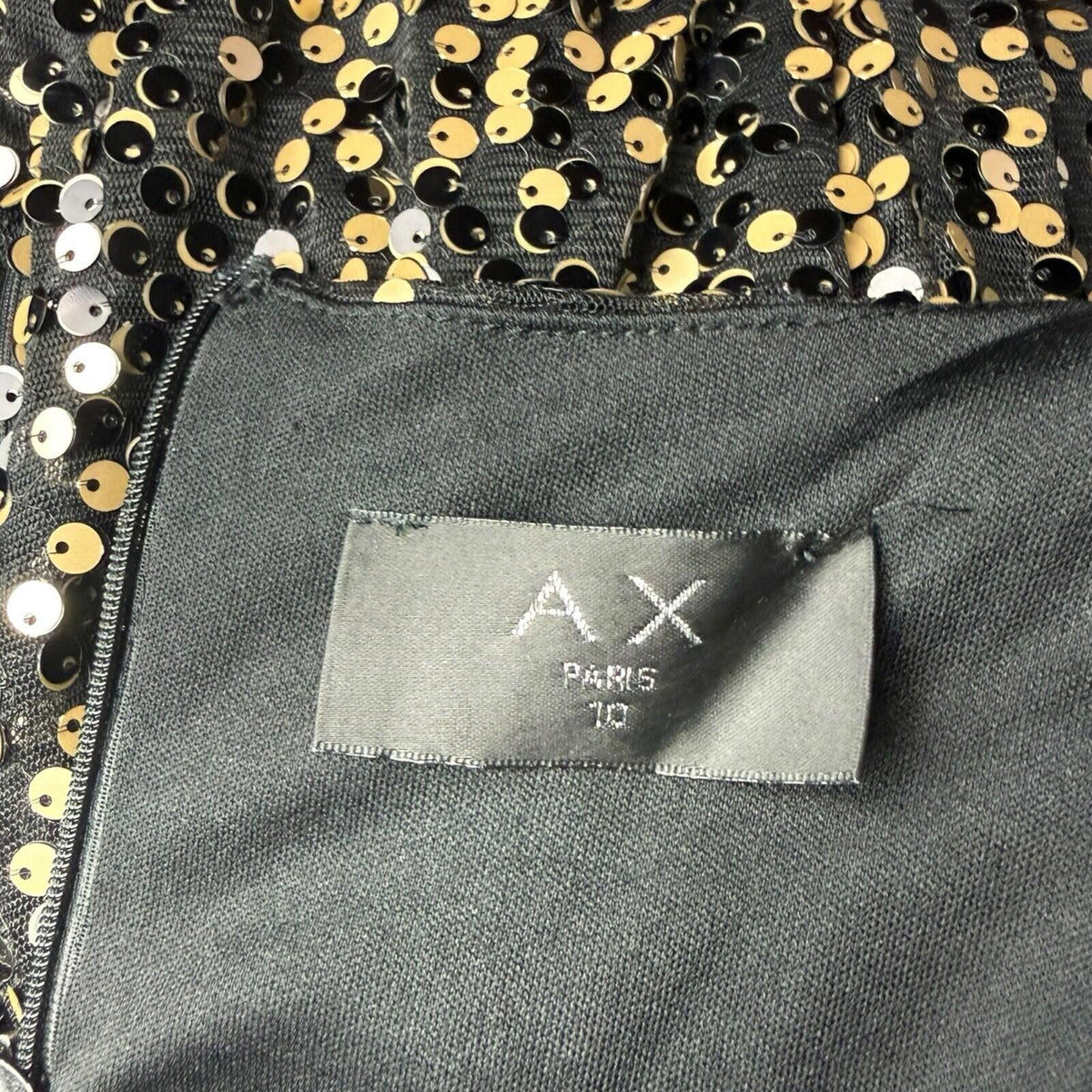 AX Paris Sequin Mini Dress Women's UK Size 10 Long Sleeve Black Gold