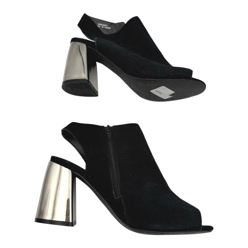 New Look Black NewLook Peep Toe Ankle Boots Women's UK Size Mirrored Silver Block Heel Black