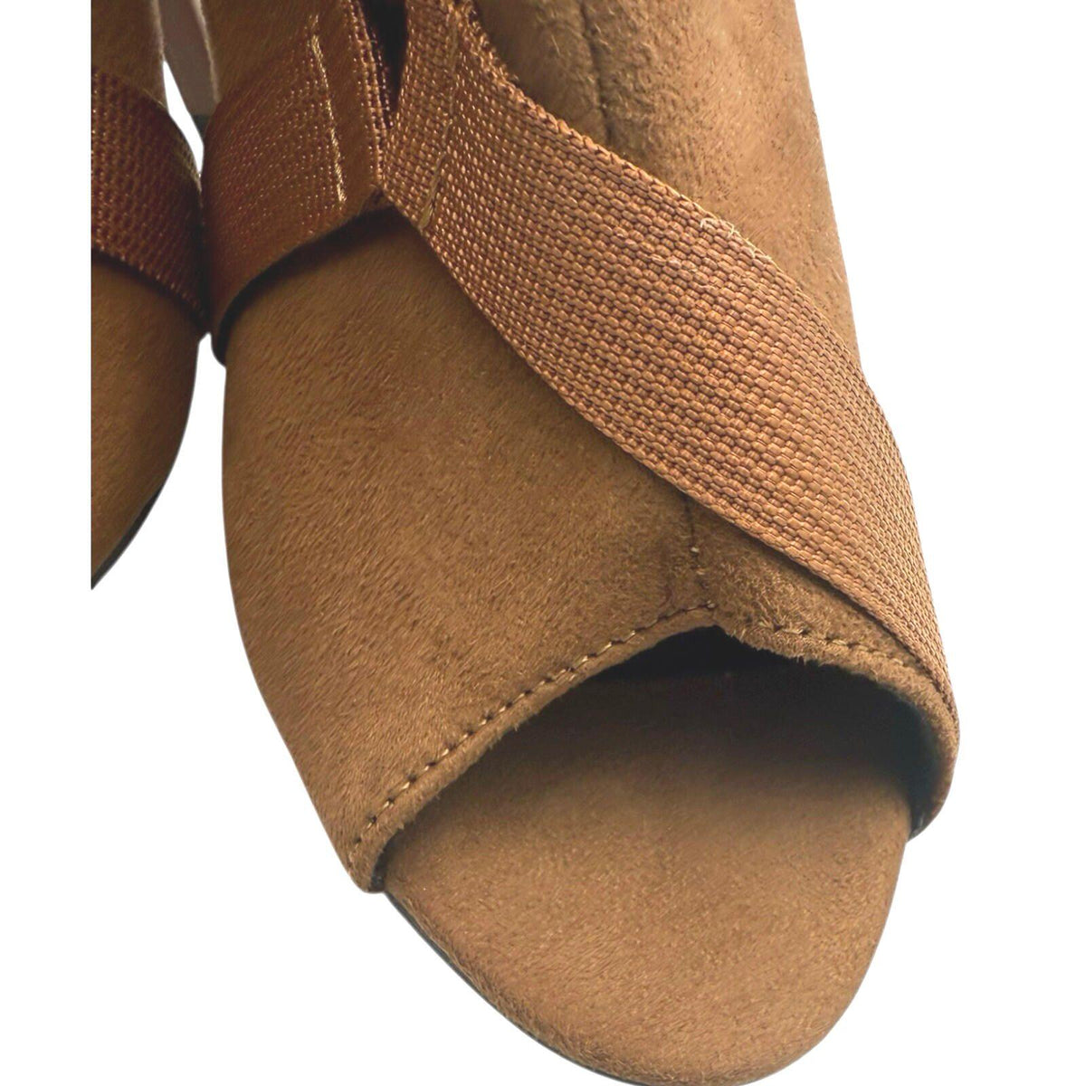 Brown Suede Calf Boots Women's UK Size 3 Peep Toe. Gold Buckles Stiletto Boots